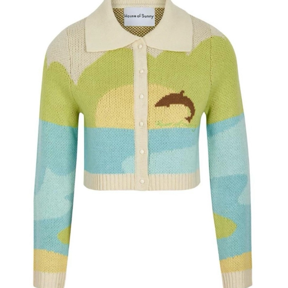 House of Sunny Green and Blue Color-Blocked Cardigan